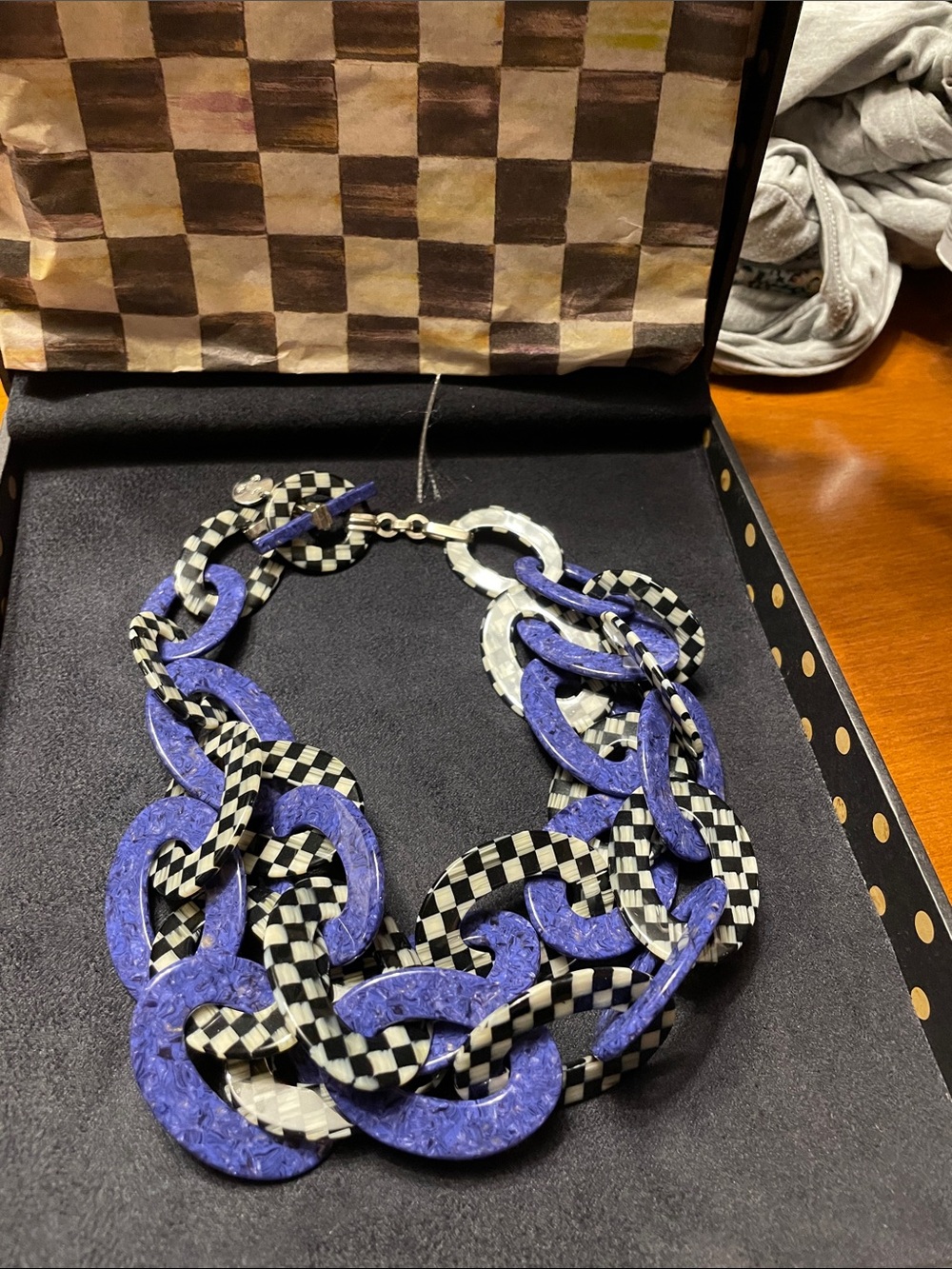 MacKenzie-Childs Purple and Black Check Link Necklace